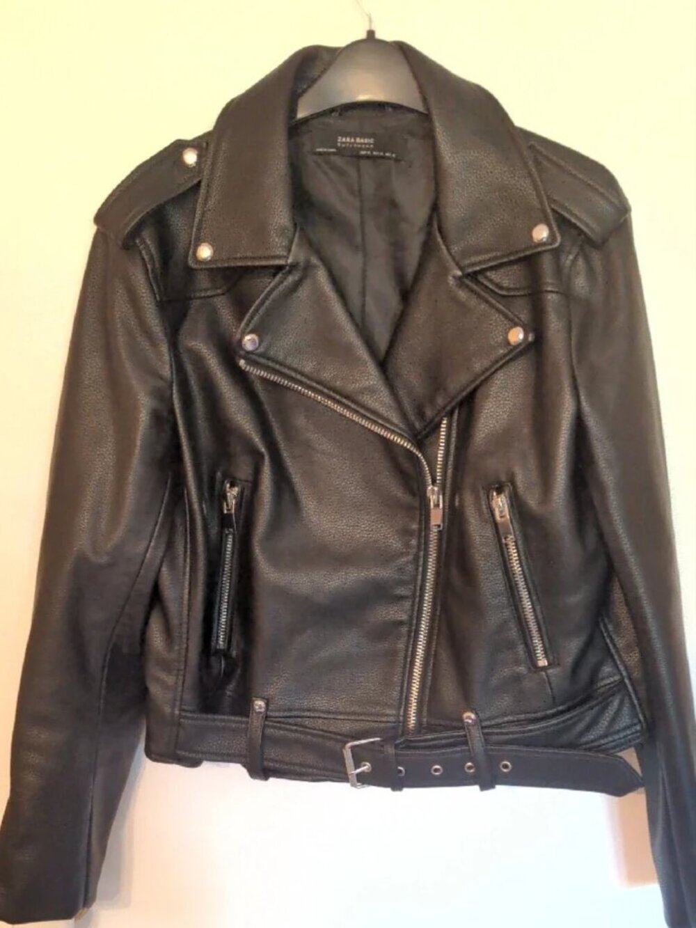 Zara Basic Black Outerwear Biker Faux Leather Cropped Jacket Size XL - Picture 10 of 10